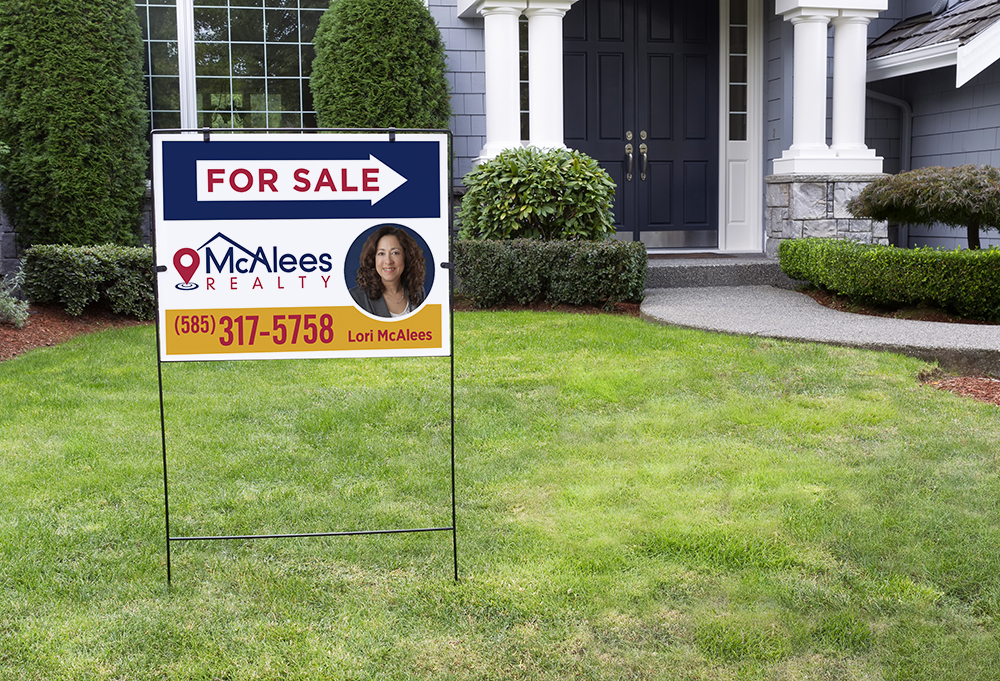 Modern Home for Sale with sign in front yard – IDU Creative